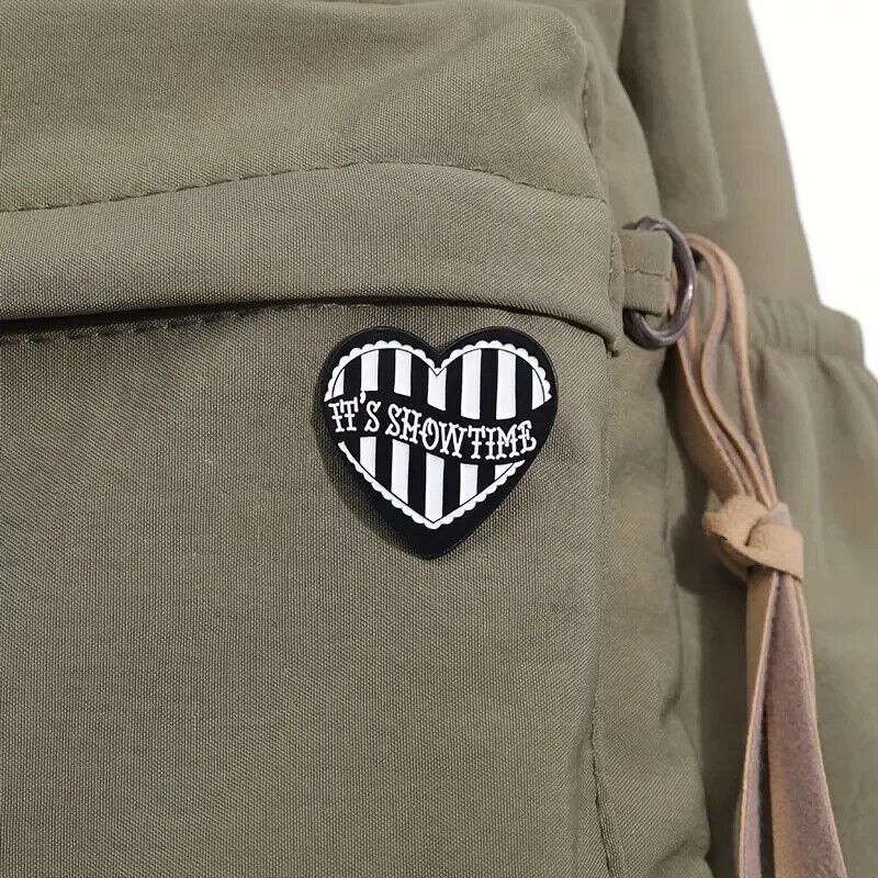 ITS SHOWTIME BEETLEJUICE HEART Pin Badge Enamel Brooch STRIPED STRIPEY