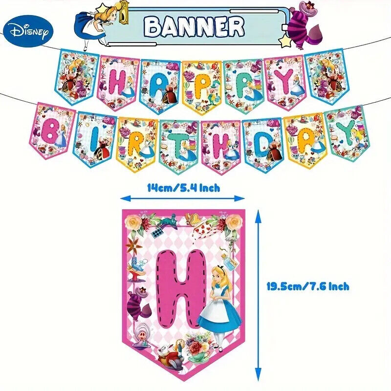 DISNEY ALICE IN WONDERLAND Party Decorations Balloons Birthday Kid Banner Cake