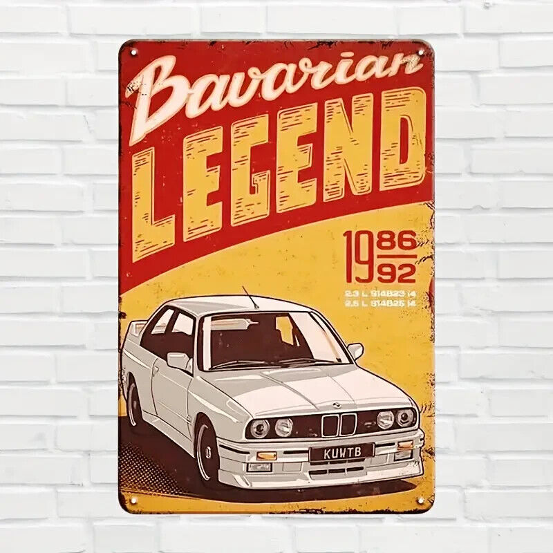 BAVARIAN LEGEND BMW M3 E30 Vintage Metal Tin Sign Retro Classic Racing Car Theme