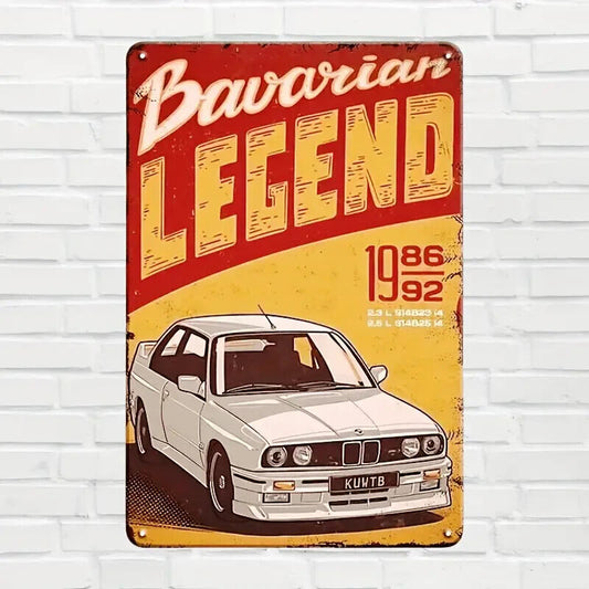 BAVARIAN LEGEND BMW M3 E30 Vintage Metal Tin Sign Retro Classic Racing Car Theme