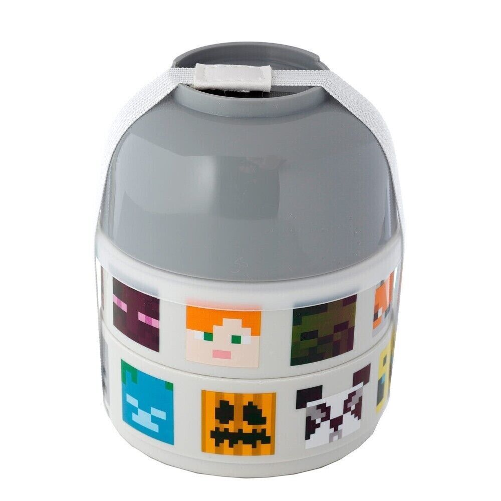 Minecraft Stacked Compartment Round Bento Lunch Box KIDS XBOX PS5 ROBLOX MINE