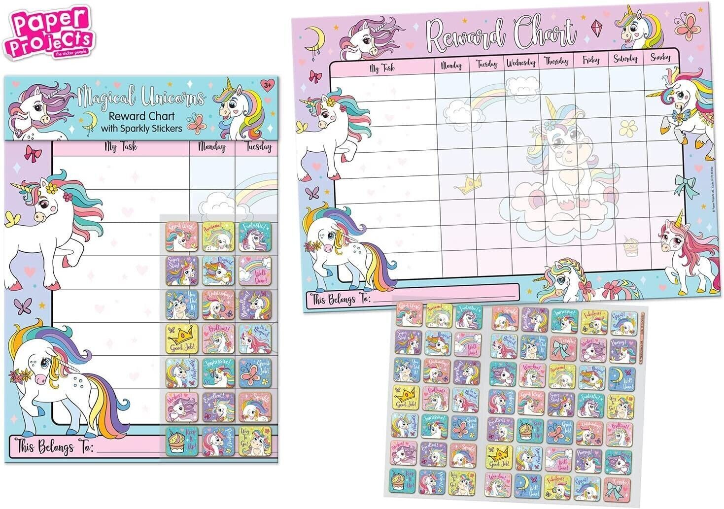 MAGICAL SPARKLY Unicorn Reward Chart Reward FUN ASSORTMENT Stickers CHOOSE YOUR