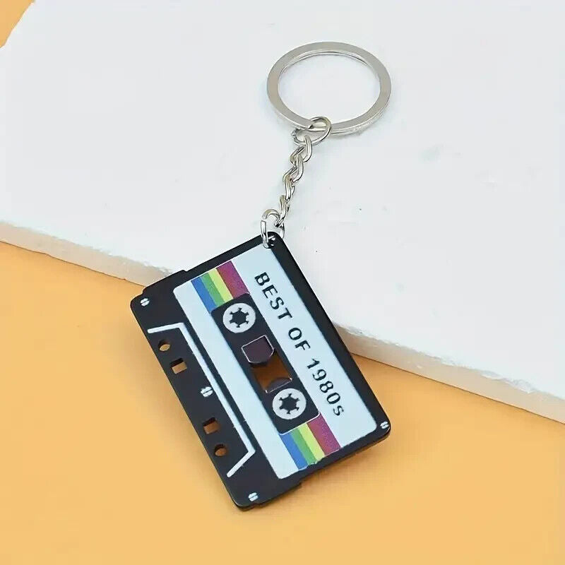 BEST OF 1980S Cassette Tape Key Chain Green Blue  Retro 80s Funky Gift Teen
