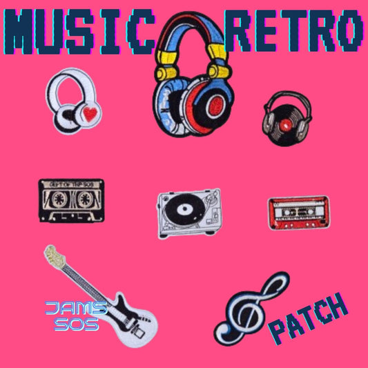 Music Themed Embroidered Iron On Patch Headphones Treble Clef Cassette Guitar