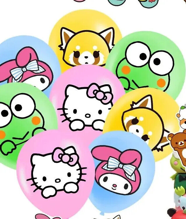 Hello kitty Happy Birthday Balloons Banner Cake Toppers Party  Sanrio Frog Fox