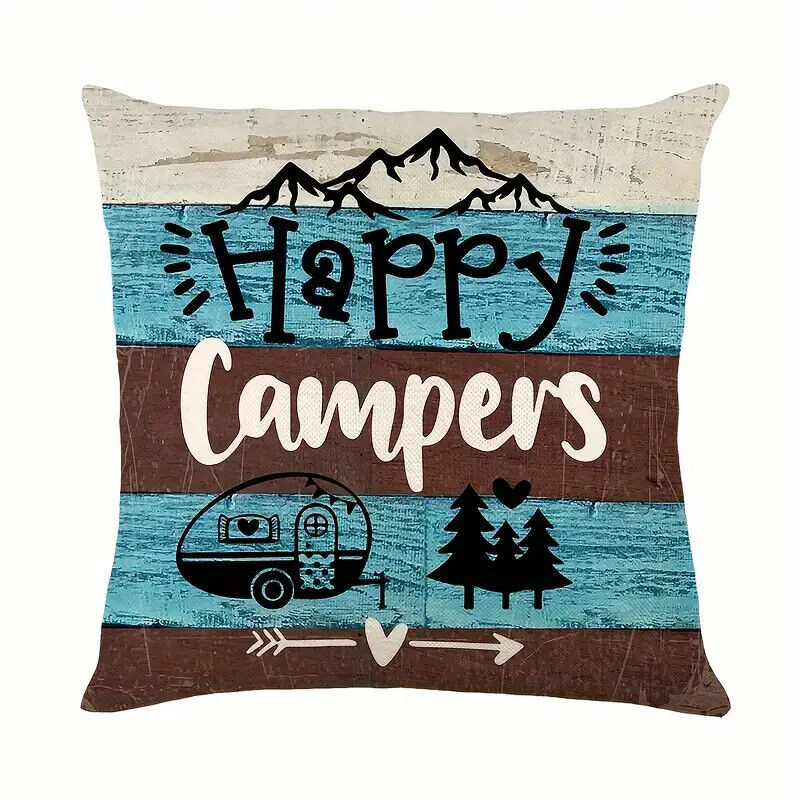 CAMPER CAMPING CARAVAN Pillow Case Cushion Cover Home Decor MEMORIES WELCOME