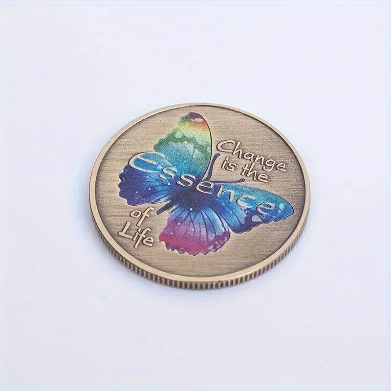 Colorful Butterfly Lucky Coin Change Is The Essence of Life Metal BRONZE GOD
