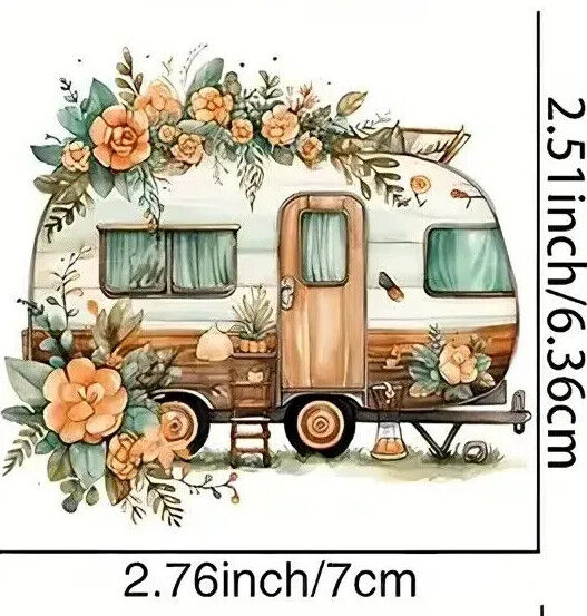CAMPING CAMPER IRON-ON TRANSFER LOVE HIPPY FRIENDS TRAVEL GLAMP ADVENTURE FLORAL