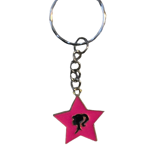 BARBIE HEAD KEYRING KEYCHAIN PINK STAR 2024 SILHOUETTE MARGOT ROBBIE