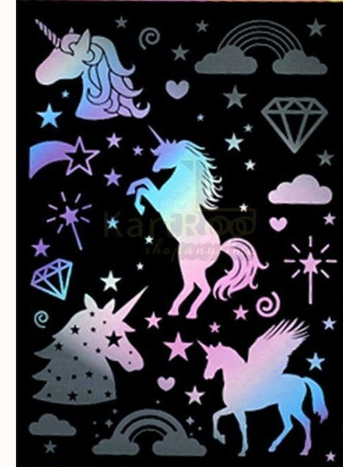 SCRATCH ART Rainbow Holographic Set for Kids Stencil Kit Magic Assorted Tools A4