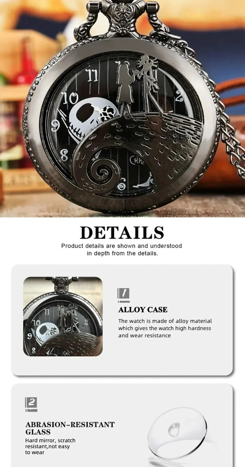 Nightmare Before Christmas Quartz Pocket Watch 80cm JACK SALLY HORROR HALLOWEEN