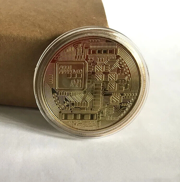 SILVER GOLD Bitcoin Physical Collectible Coin BTC Gold Plated 40mm PROTECTOR NEW