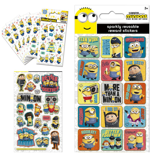Minions RIse of Gru FOIL PARTY SPARKLY STICKERS MINION GIFT REWARD STOCKING