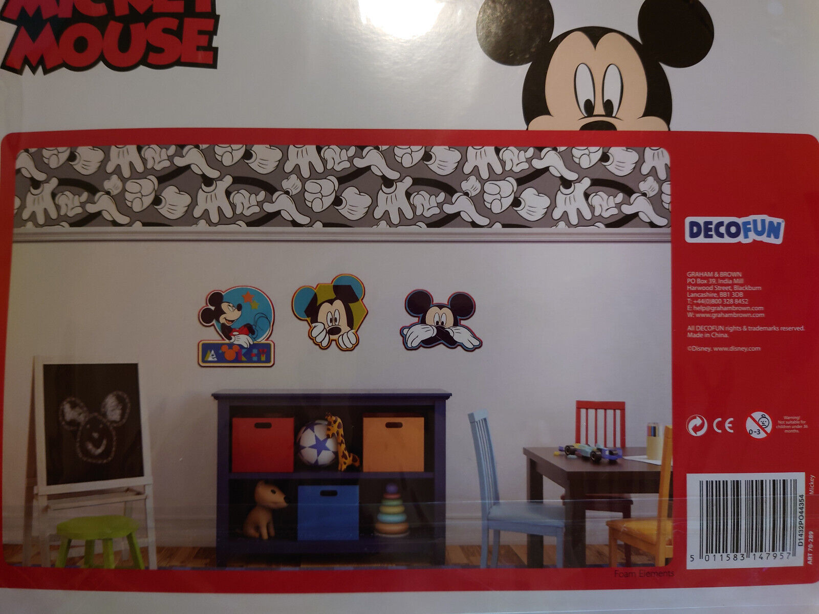 Disney Mickey Mouse 3 x Large 3D Foam Wall Decoration Stickers 30cm childrens
