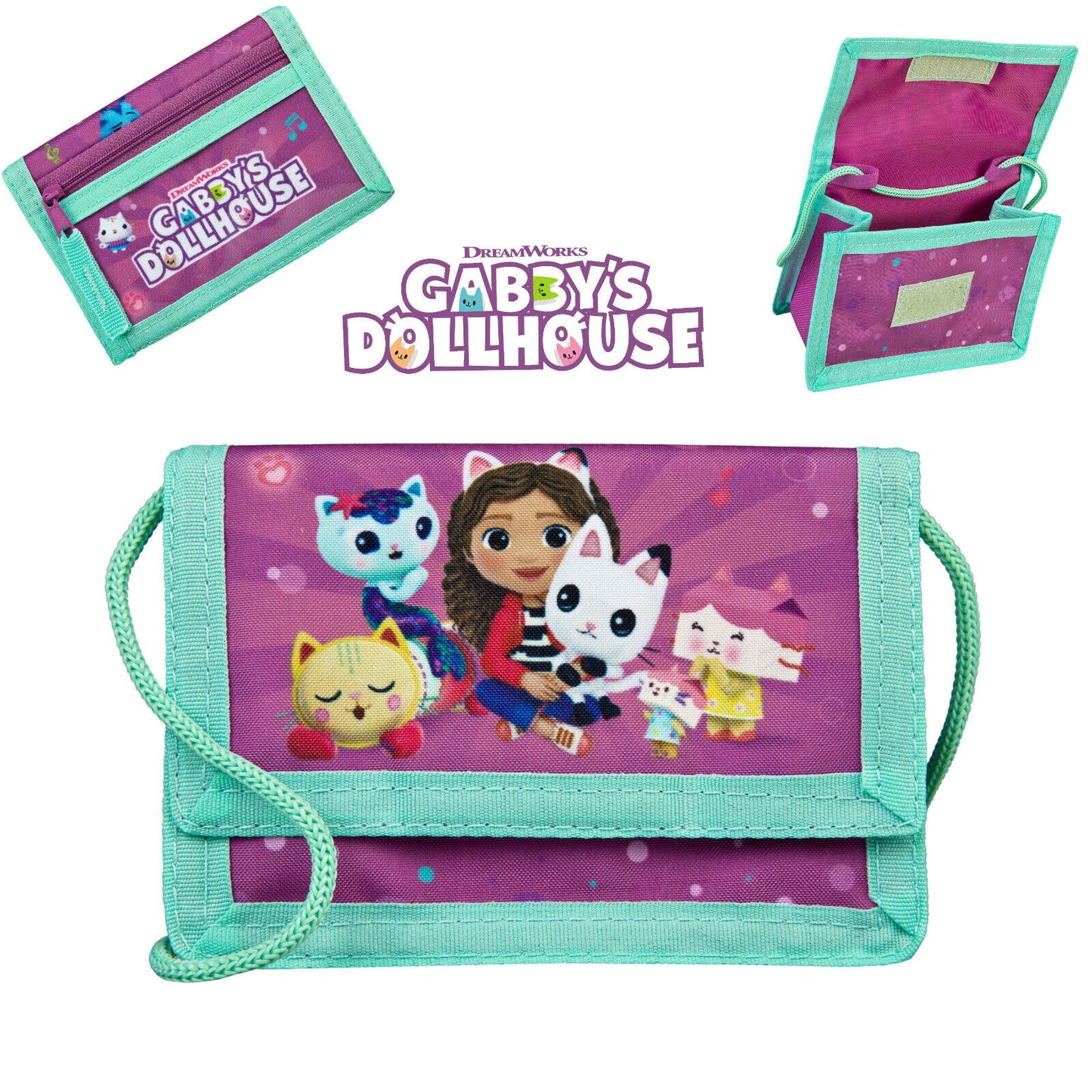 Gabby's Dollhouse Wallet Purse With Strap Official Purple Netflix Cat Christmas