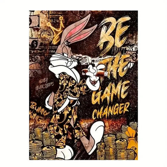 BUGS BUNNY BE THE GAME CHANGER GRAFFITI UNFRAMED CANVAS GANGSTER POSTER PURPLE