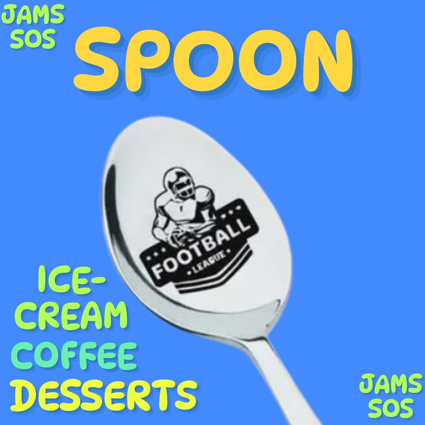 AMERICAN FOOTBALL NOVELTY Spoon COFFEE SUNDAE COCKTAIL SILVER SPECIAL ICE-CREAM