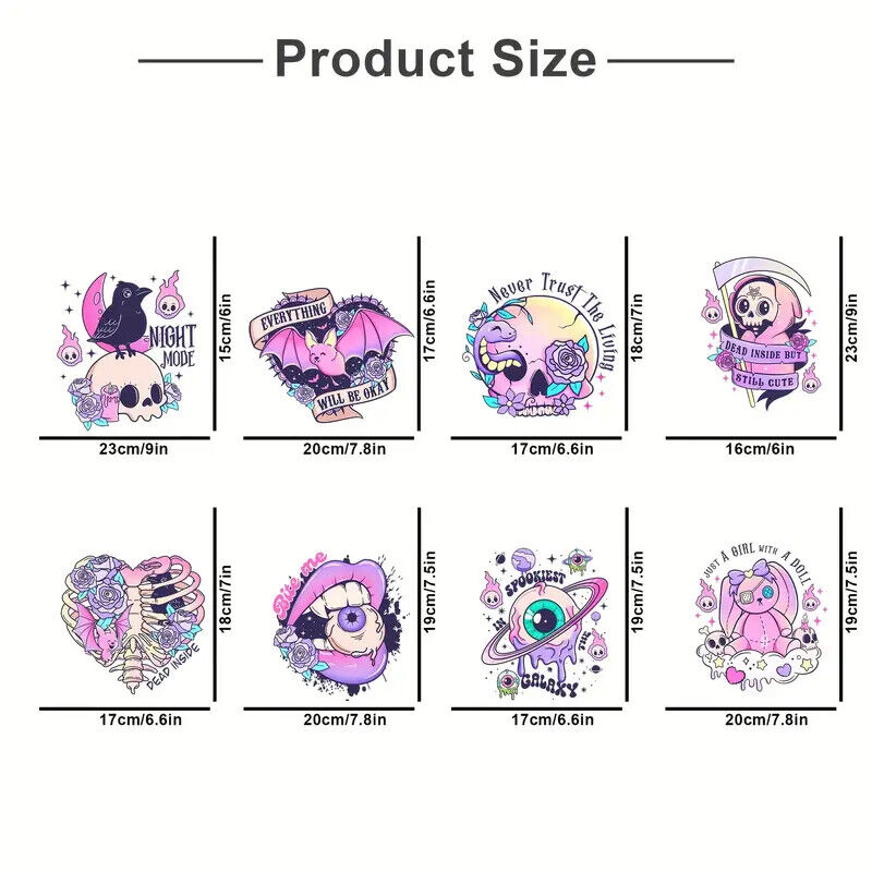 Spooky IRON-ON TRANSFER Flower Spell Pink Skull Skeleton Witch Cute Halloween