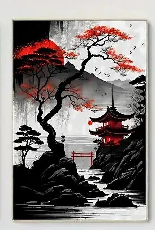 Japanese Samurai Canvas Wall Art Picture Unframed Stunning SCENE RED BLACK