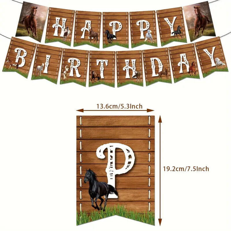Animal Horse Theme Birthday Party Set Balloons Banners Cake Decorations BROWN
