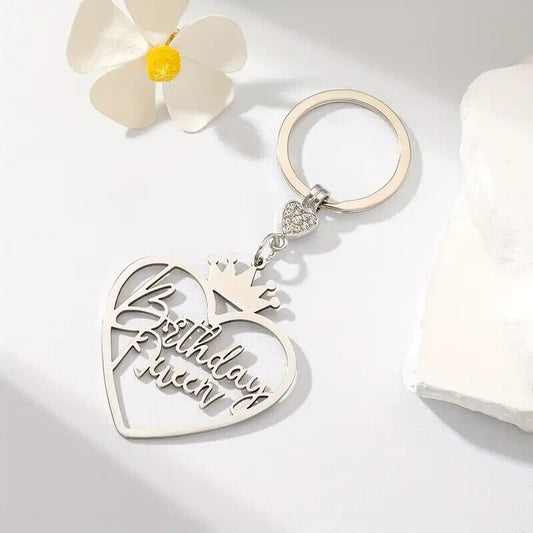 BIRTHDAY QUEEN HEART CROWN LARGE Keyring Keychain GIFT love friend xmas