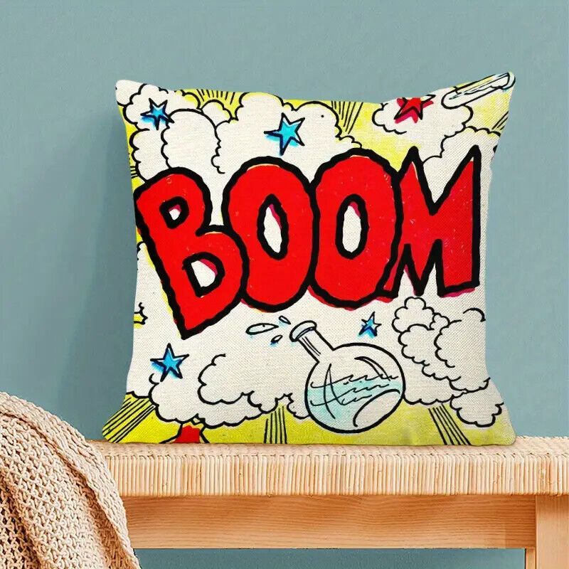 3d Cotton Linen Throw Pillow Case Cushion Cover Home Decor BANG POP BOOM ZAP POW