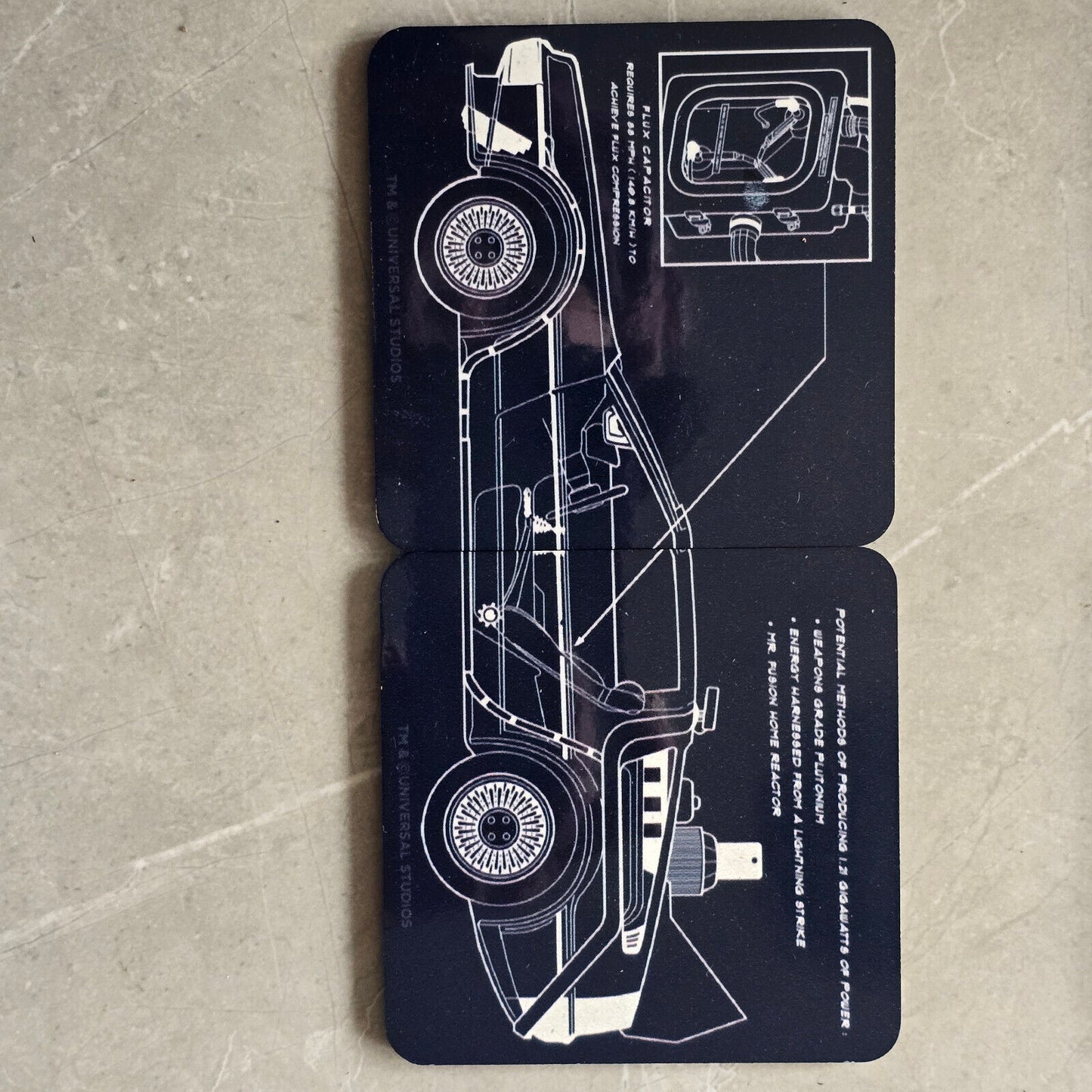 BACK TO THE FUTURE DELOREAN SCHEMATIC COASTER TIME MACHINE FLUX CAPACITOR