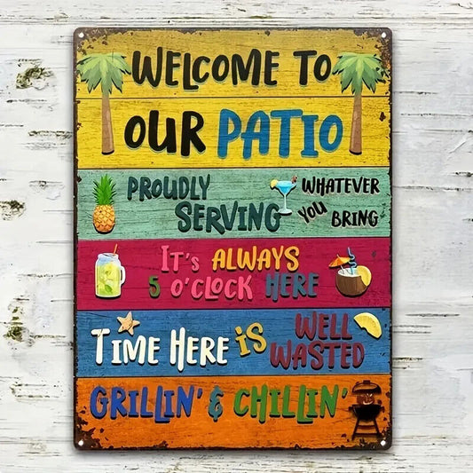 Welcome To Our PATIO Metal TIN Garage Sign Garden Bar Beer GRILLING CHILLIN
