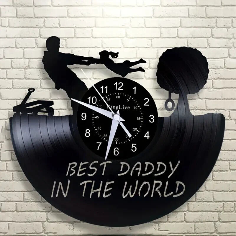 BEST DADDY IN THE WORLD Vinyl Record Wall Clock Gifts Decor FATHERS DAY BRITHDAY