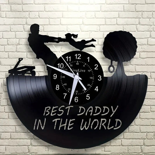 BEST DADDY IN THE WORLD Vinyl Record Wall Clock Gifts Decor FATHERS DAY BRITHDAY