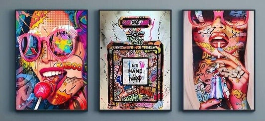 COMIC RETRO WOMEN POP ART CANVAS WALL ART PICTURE PRINT LOLLIPOP FUNKY BRIGHT