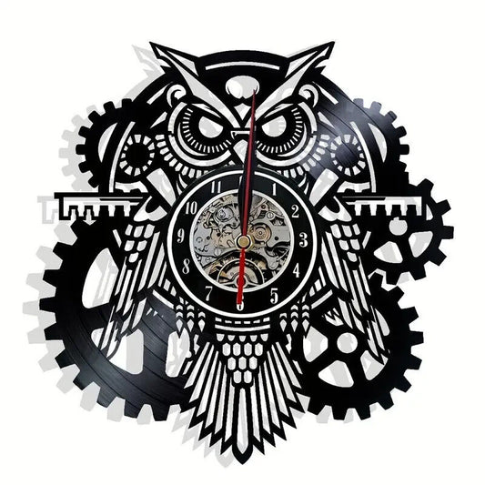 OWL Vinyl Wall Clock Record Clock Decor Watch Hunting Fishing Animals WOOD COG