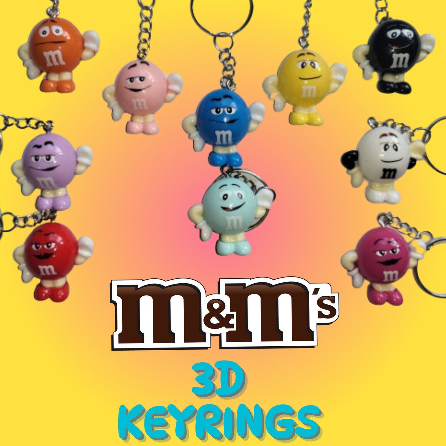 Novelty 3D Keyring Gift M&M Kids & Adult Birthday Charm MMs Chocolate key chain