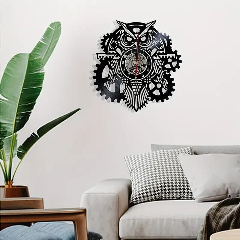 OWL Vinyl Wall Clock Record Clock Decor Watch Hunting Fishing Animals WOOD COG