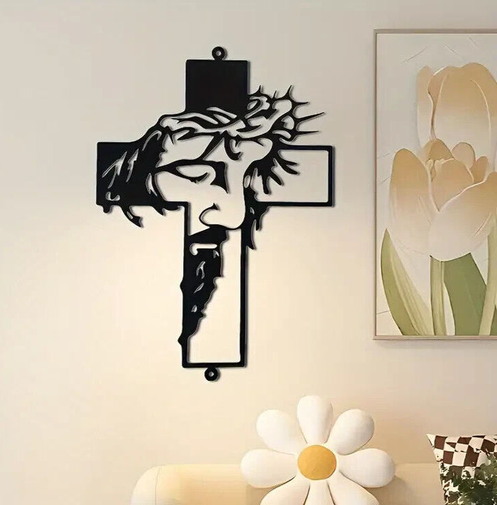 Jesus HEAD On A Cross Metal Wall Art Display Christian Religious Decoration