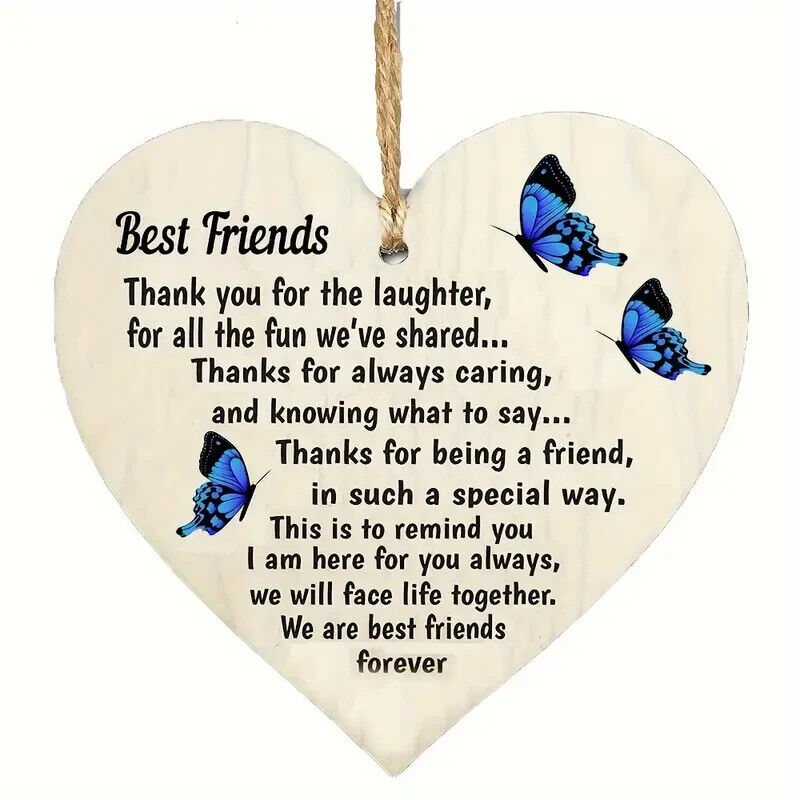 Best Friends BUTTERFLYS Heart Wooden Hanging Plaque Gifts Friendship Gift BLUE