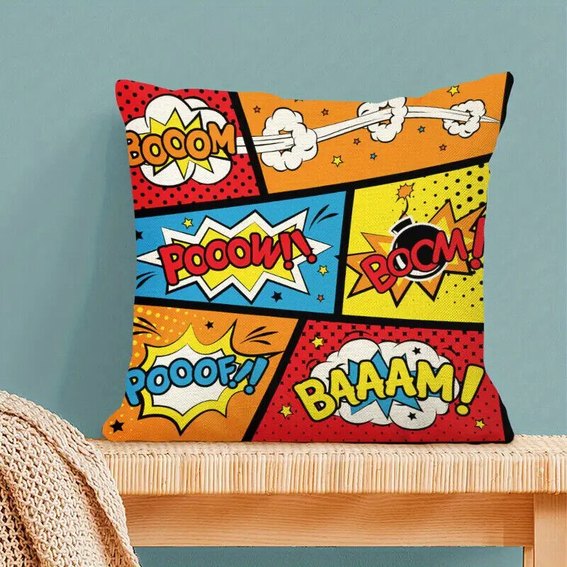 3d Cotton Linen Throw Pillow Case Cushion Cover Home Decor BANG POP BOOM ZAP POW