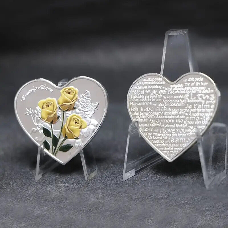 Love Heart shaped Rose Coin with 52 Languages of Affection Commemorative GIFT