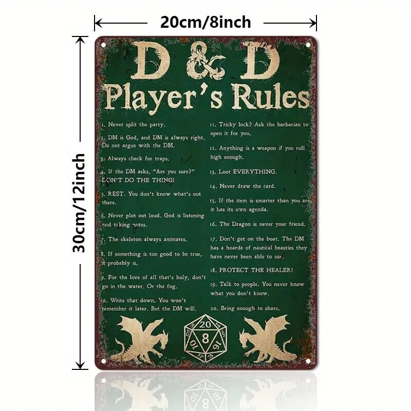 D&D DND dungeons and dragons Tin Sign Supernatural Mystic PLAYERS RULE BOOK