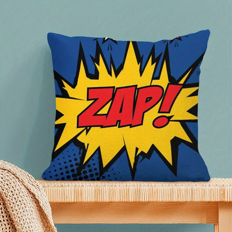 3d Cotton Linen Throw Pillow Case Cushion Cover Home Decor BANG POP BOOM ZAP POW