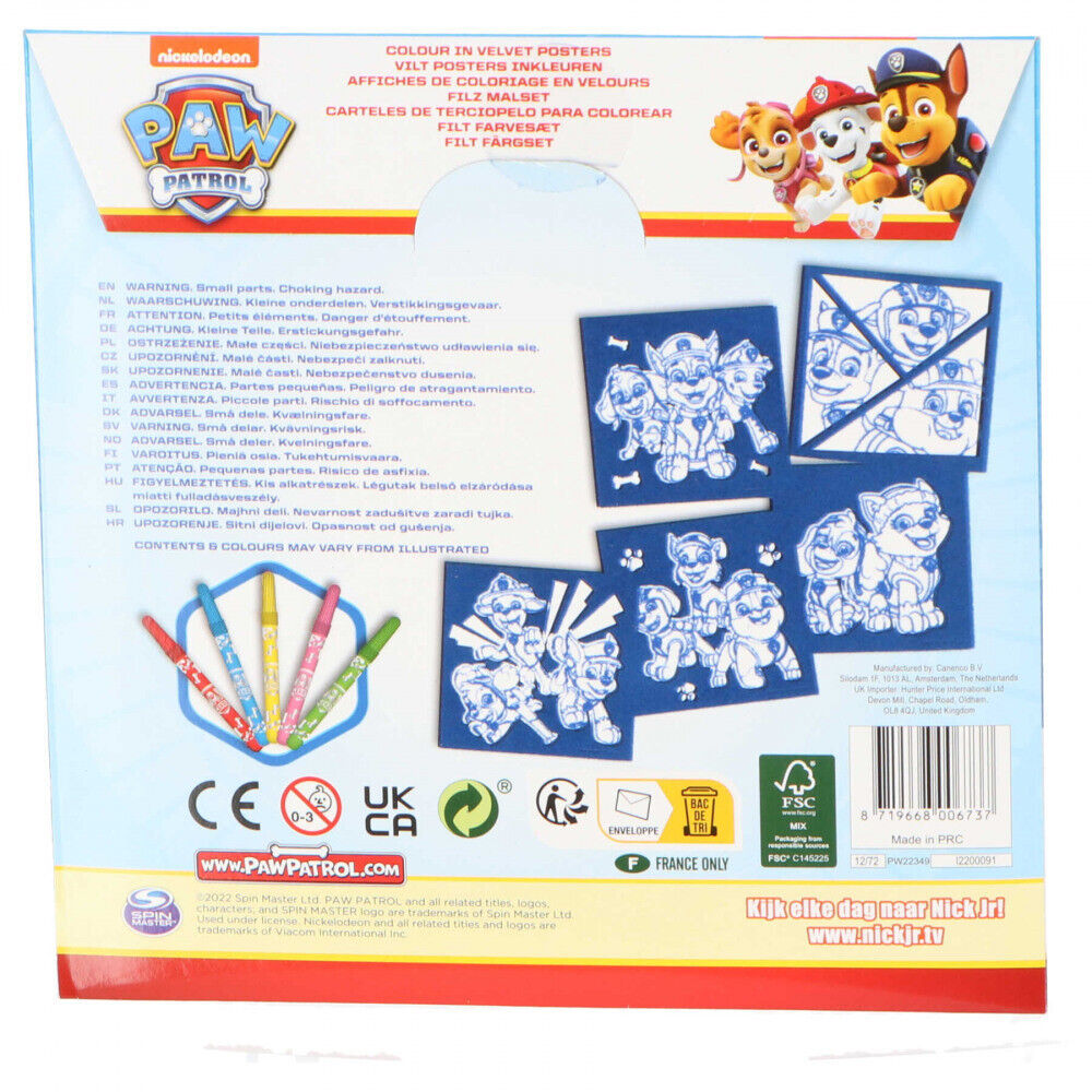 Paw Patrol 5 VELVET Felt Colouring Posters AND PENS GREAT GIFT NEW IN