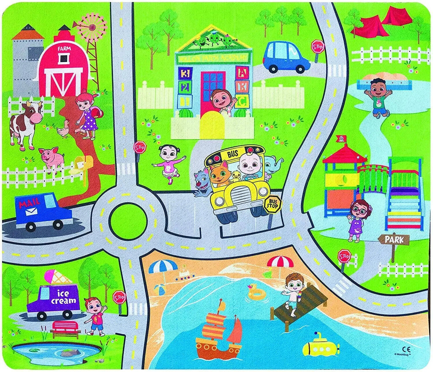 NEW CoComelon Felt Play Mat & Vehicle Set YELLOW TRUCK BEACH CITY 80CM COCO MELO