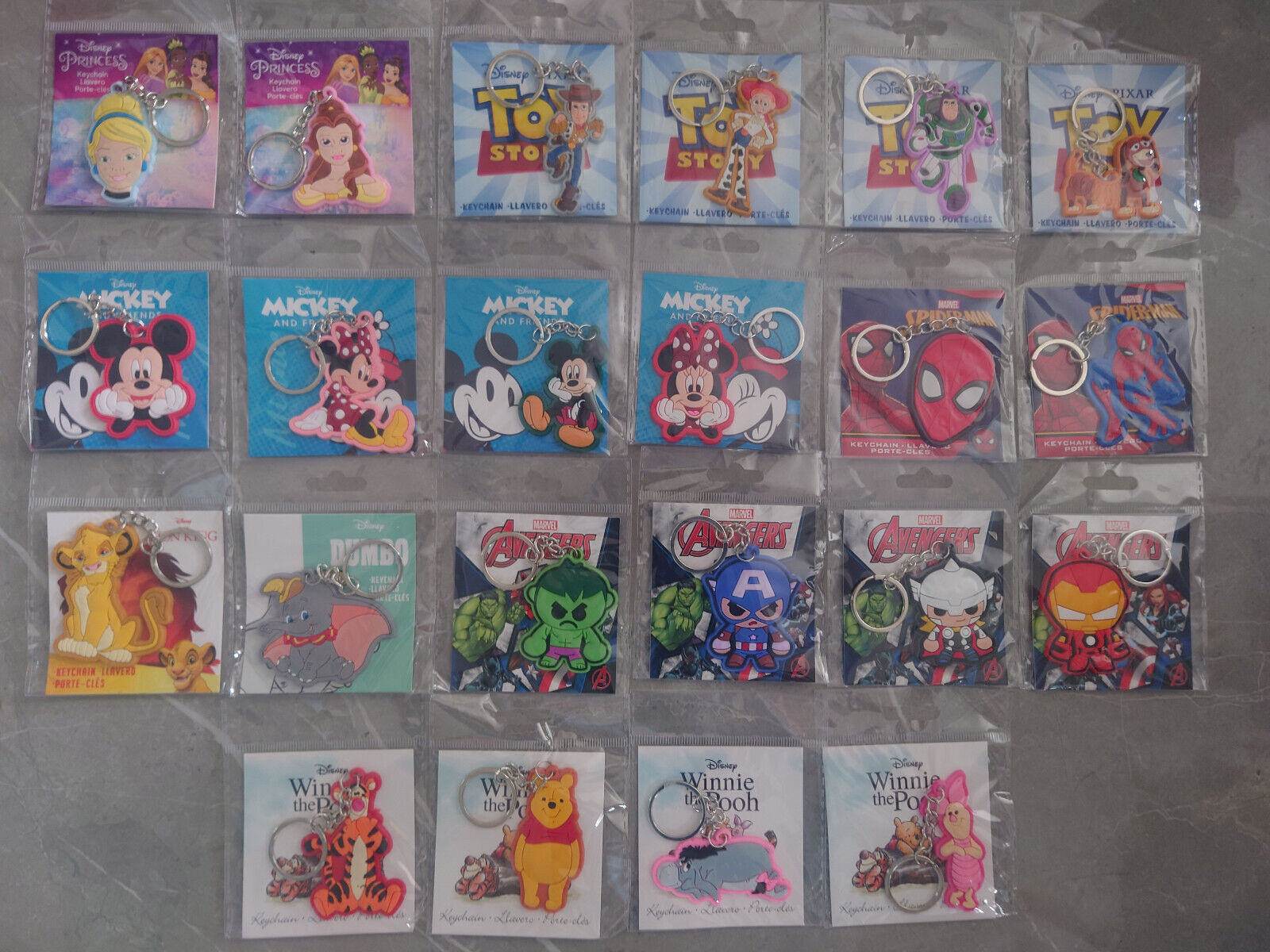 Disney & Marvel Characters Licensed Keyrings pooh micky toy story minni buzz