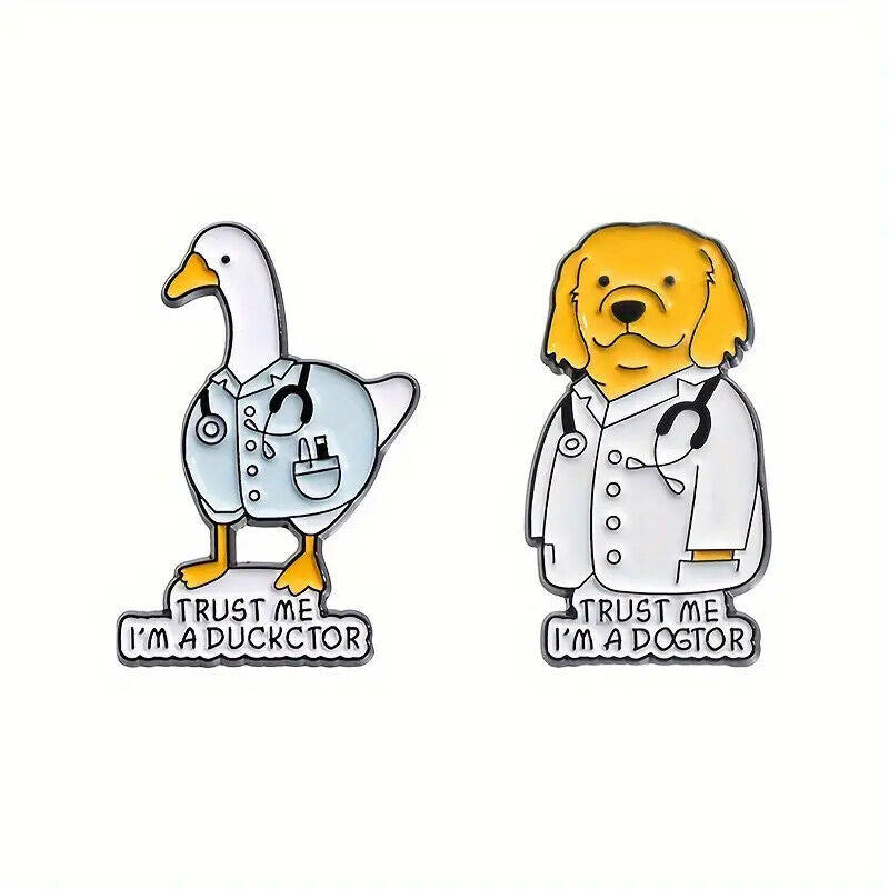 DOCTOR DOG DUCK Metal Enamel Pin Badge MEDICAL FUNNY STUDENT DUCKCTOR DOGTOR