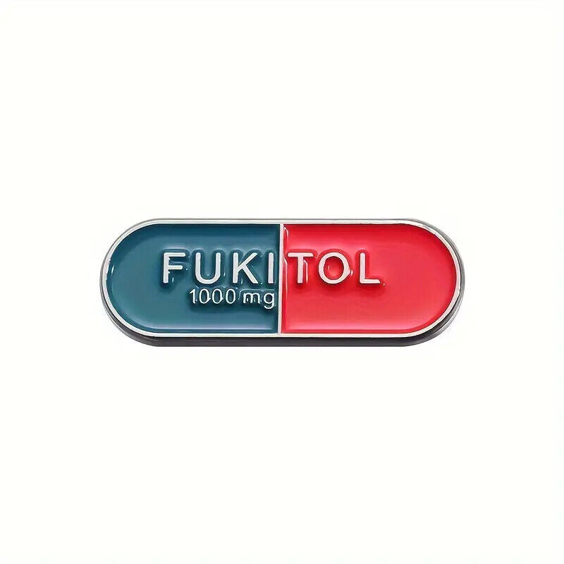 FUKITOL 1000MG Metal Enamel Pin Badge FUNNY NOVELTY BROOCH JOKE RED BLUE PILL