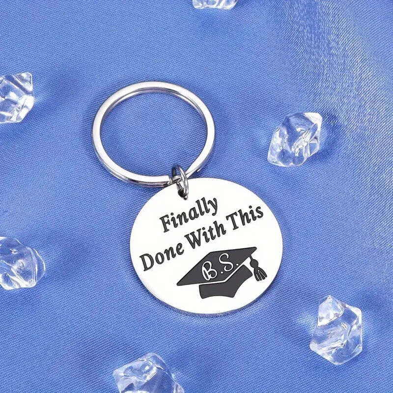 FINALLY DONE WITH THIS BS GRADUATION Keyring Keychain GIFT GRADUATE UNI COLLEGE