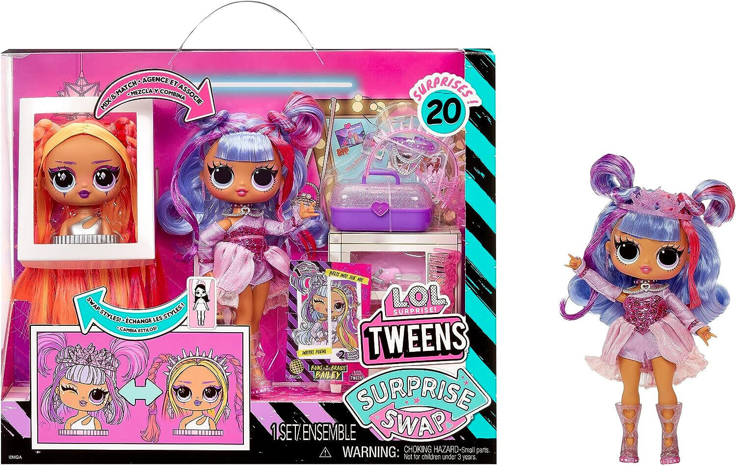 LOL Surprise Tweens Surprise Swap Series Buns-2-Braids Bailey Doll 20 Surprises