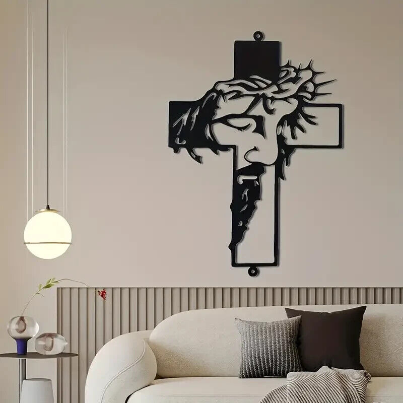 Jesus HEAD On A Cross Metal Wall Art Display Christian Religious Decoration