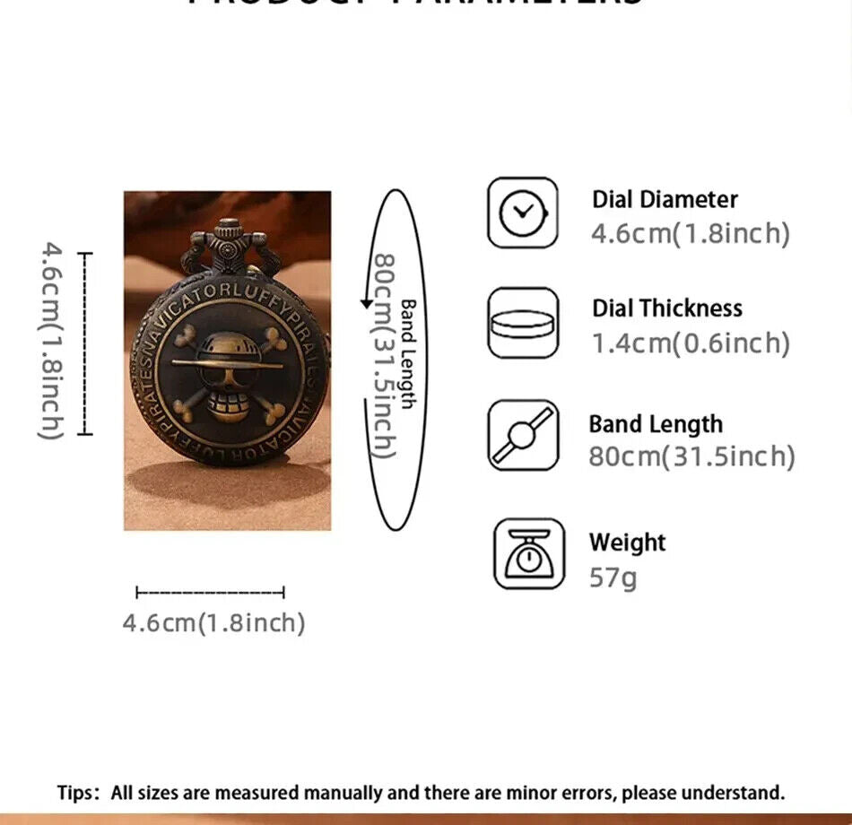 ONE PEICE LUFFY Quartz Pocket Watch Leather BracelET SHIP PORTHOLE BLACK SEA SET