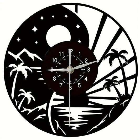 BEACH PALM TREES HOLIDAY SUNSET Vinyl Wall Clock Record Clock Decor Watch